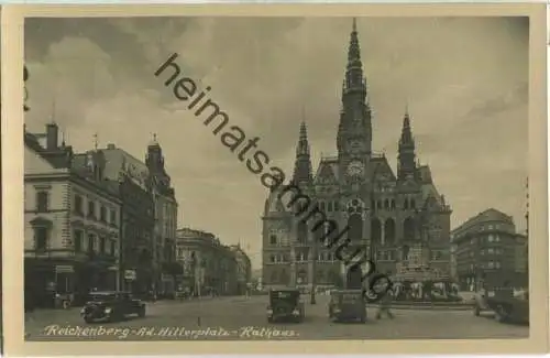 Reichenberg - Liberec - Adolf Hitler-Platz - Rathaus  - Foto-Ansichtskarte - Verlag F. Madle Reichenberg