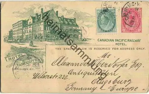 Canada 1 C. rot Ganzsachenkarte - Zusatzfrankatur - Canadian Pacific Railway Hotel