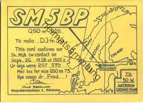 QSL - Funkkarte - SM5BP - Sweden - Bromma - 1958