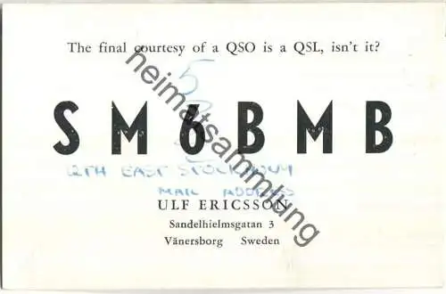 QSL - Funkkarte - SM5BMB - Sweden - Vänersborg - 1958