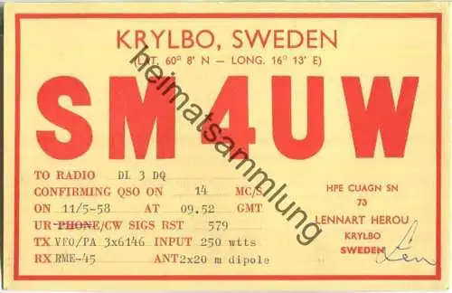 QSL - Funkkarte - SM4UW - Sweden - Krylbo - 1958