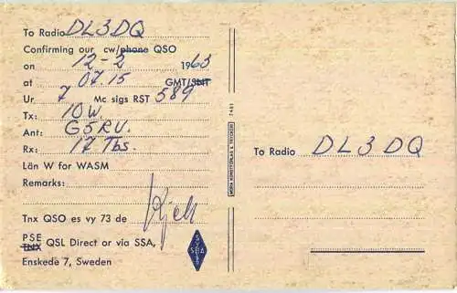 QSL - Funkkarte - SM4CEZ - Sweden - Nusnaes - 1963