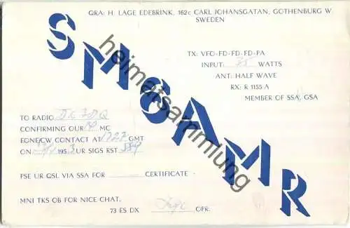 QSL - Funkkarte - SM6AMR - Sweden - Gothenburg - 1953