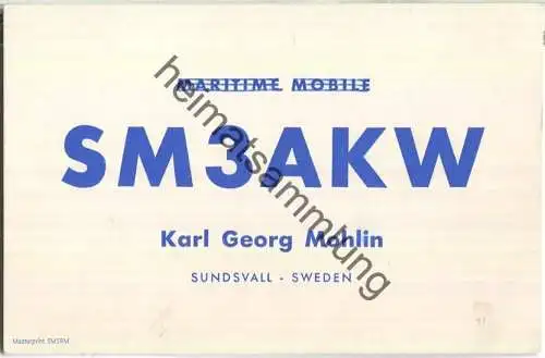 QSL - Funkkarte - SM3AKW - Sweden - Sundsvall - 1953