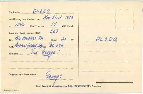 QSL - Funkkarte - SM3AKW - Sweden - Sundsvall - 1953