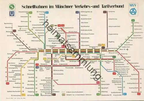 München 1983 - Verkehrsspinne - Schnellbahnen im Münchner Verkehrs- und Tarifverbund MVV -S- und U-Bahn