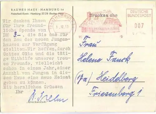 Rauhes Haus - Hamburg 34 - Danksagung für eine Spende - Freistempel