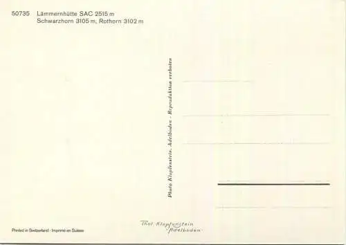 Lämmernhütte - Schwarzhorn - Rothorn - AK Grossformat - Verlag Klopfenstein Adelboden