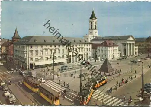 Karlsruhe - Marktplatz - AK Grossformat gel. 1960