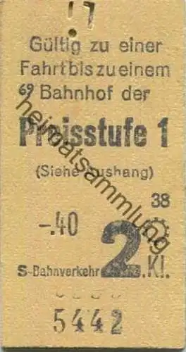 Deutschland - Berlin S-Bahnverkehr - Gültig zu einer Fahrt bis zu einem Bahnhof der Preisstufe 1 - 2. Klasse -.40