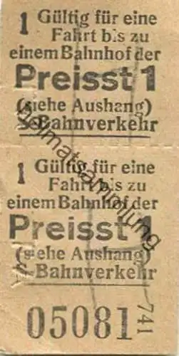 Deutschland - Berlin S-Bahn-Fahrkarte 1949 - Gültig für eine Fahrt bis zu einem Bahnhof der Preisstufe 1 - S-Bahnverkehr