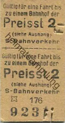 Deutschland - Berlin S-Bahn-Fahrkarte 1949 - Gültig für eine Fahrt bis zu einem Bahnhof der Preisstufe 2 - S-Bahnverkehr