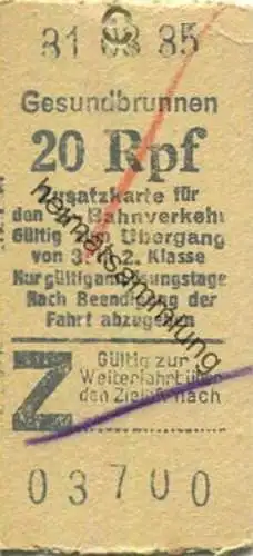 Deutschland - Berlin S-Bahn-Fahrkarte - Gesundbrunnen 20Rpf - Zusatzkarte für den S-Bahnverkehr - Gültig zum Übergang vo