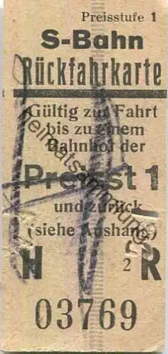 Deutschland - Berlin S-Bahn-Fahrkarte 1949 - S-Bahn Rückfahrkarte der Preisstufe 1