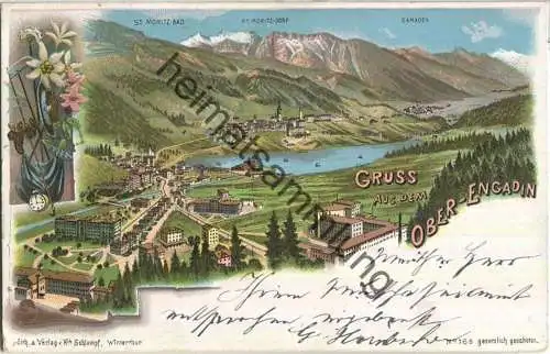 Gruss aus dem Ober-Engadin - Lith. & Verlag Hch. Schlumpf Winterthur N° 165