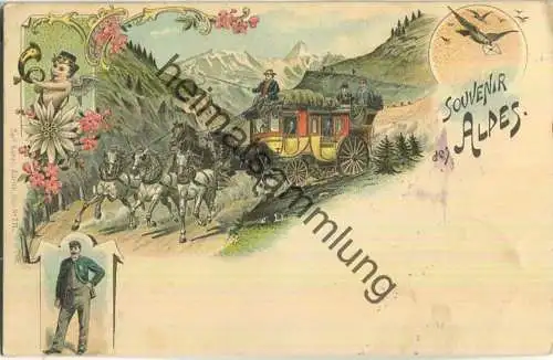 Souvenir des Alpes - Postkutsche - Verlag Carl Künzli Zürich