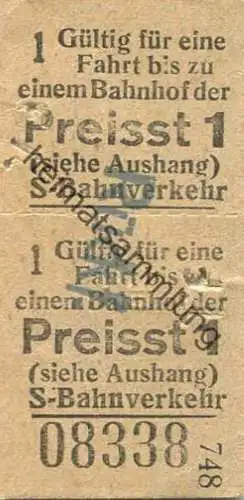 Deutschland - Berlin S-Bahn-Fahrkarte 1949 - Gültig für eine Fahrt der Preisstufe 1 - Überdruck: Rückfahrt