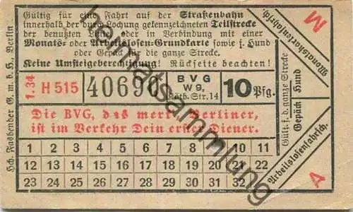 Deutschland - Berlin - BVG Fahrschein 1934