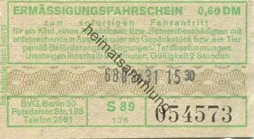 Deutschland - Berlin - BVG Ermässigungsfahrschein 1976