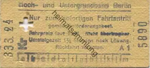 Deutschland - Berlin - Hoch- und Untergrundbahn Berlin - Fahrkarte