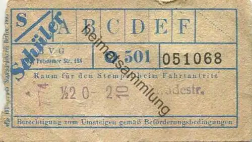 Deutschland - Berlin - BVG Fahrschein - Schüler - Paradestrasse