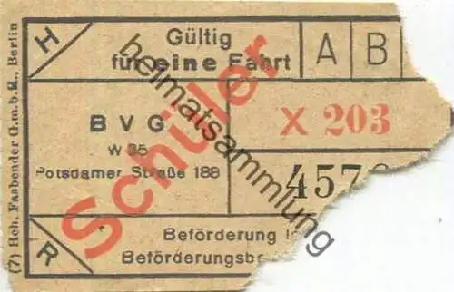 Deutschland - Berlin - BVG Fahrschein - Schüler