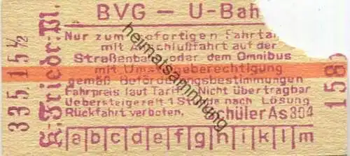 Deutschland - Berlin - BVG - U-Bahn Fahrkarte mit Anschlussfahrt auf der Strassenbahn oder dem Omnibus - Kaiser-Friedric