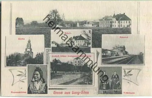 Gruss aus Lang-Göns - Schule - Kirche - Bahnhof - Gesamtansicht - Amthof Hüttenberg - Verlag Max Löwenthal Frankfurt