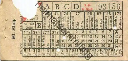 Deutschland - Berlin - BVG Fahrschein - Strassenbahn 1943 - von / nach Steglitz