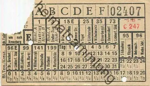 Deutschland - Berlin - BVG - Strassenbahn Fahrschein 1943 - Tempelhof von /nach Kreuzberg