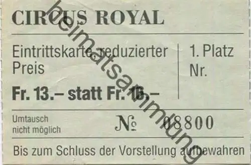 Schweiz - Circus Royal - Eintrittskarte