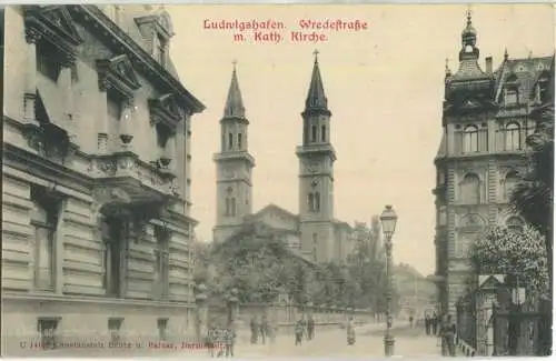 Ludwigshafen - Werdestrasse mit katholischer Kirche ca. 1900 - Verlag Lautz & Balzar Darmstadt