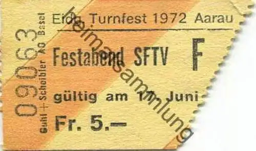 Schweiz - Eidgenössisches Turnfest 1972 Aarau - Festabend - Eintrittskarte