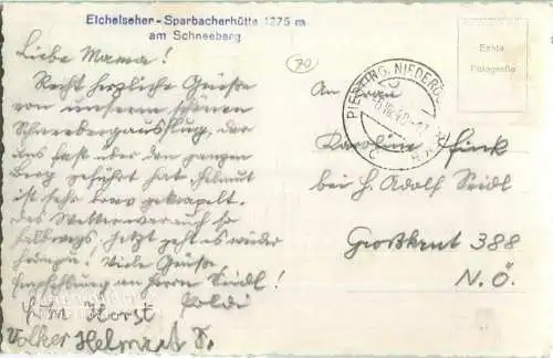 Eichelseher Sparbacher Hütte am Schneeberg - Foto-Ansichtskarte - Verlag H. Schuhmann Wien