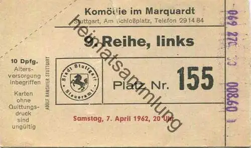 Deutschland - Stuttgart - Komödie im Marquart am Schloßplatz - Eintrittskarte 1962