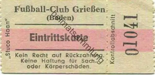 Deutschland - Fussball-Club Grießen - Eintrittskarte