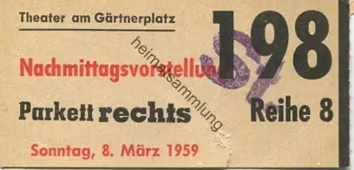 Deutschland - München - Theater am Gärtnerplatz - Eintrittskarte 1959