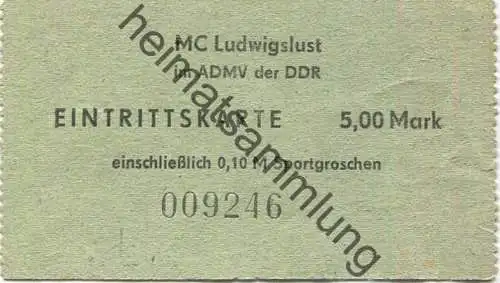 Deutschland - MC Ludwigslust im ADMV der DDR - Eintrittskarte 5,00M einschliesslich 0,10M Sportgroschen