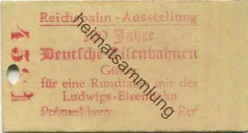 Deutschland - 100 Jahre deutsche Eisenbahnen Nürnberg 1935 - Reichsbahn Ausstellung - Gültig für eine Rundfahrt mit der