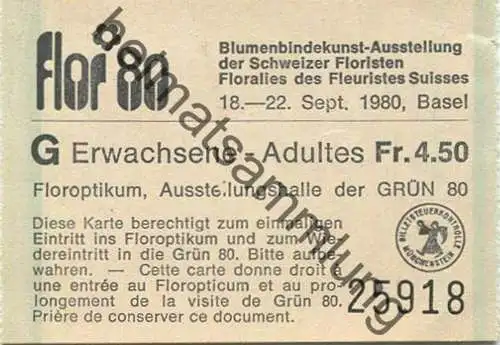 Schweiz - Basel - Grün 80 - flor 80 - Eintrittskarte Erwachsene