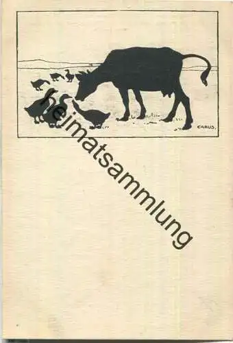 Kuh mit Federvieh - Schattenbildkarte signiert Carus - Verlag Berliner Tierschutz-Verein Tempelhofer Ufer 36