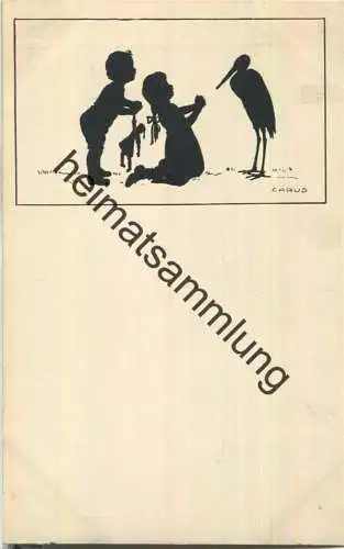 Kinder und Storch - Schattenbildkarte signiert Carus - Verlag Berliner Tierschutz-Verein Tempelhofer Ufer 36