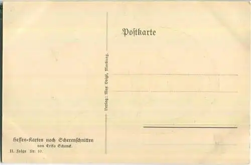 Hessen-Karte nach Scherenschnitt von Erika Schenck II. Folge Nr. 10 - Verlag Max Voigt Marburg