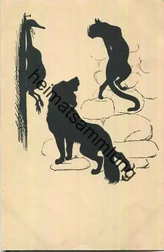 Schattenbild - Katze Hund und Ente - Verlag Emil Müller Stuttgart Serie IV. Nr.7