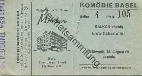 Schweiz - Komödie Basel - Eintrittskarte 1965