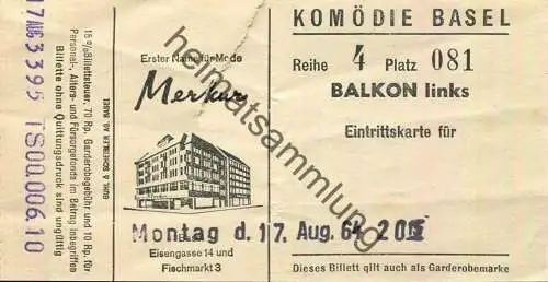 Schweiz - Komödie Basel - Eintrittskarte 1964