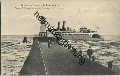 Sassnitz auf Rügen mit Leuchtturm - Fährschiff Deutschland nach Schweden - Verlag Julius Simonsen Oldenburg