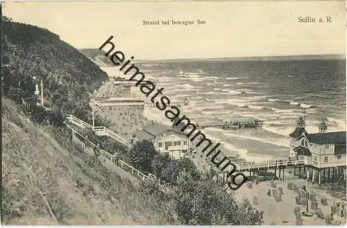 Sellin - Strand bei bewegter See - Verlag Arthur Schuster Stettin