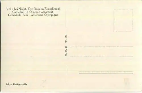 Berlin bei Nacht - Der Dom im Festschmuck 1936 - Foto-Ansichtskarte - Verlag W. St. B.