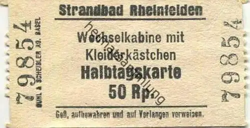 Schweiz - Rheinfelden - Strandbad - Wechselkabine mit Kleiderkästchen - Halbtagskarte - Eintrittskarte